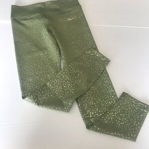 NIKE GIRLS PANTS; GREEN/SILVER METALIC ACCENT.